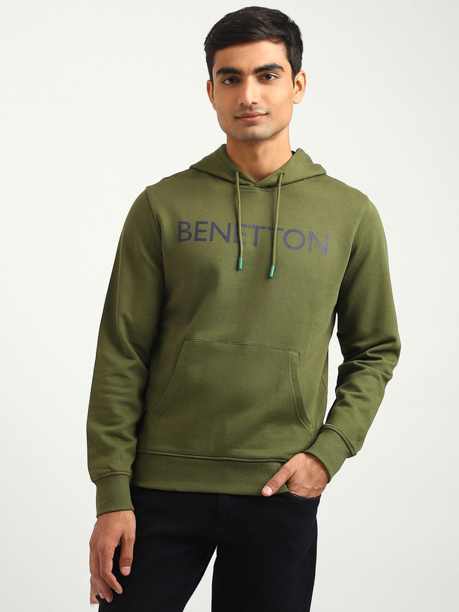 men printed hooded sweatshirt olive