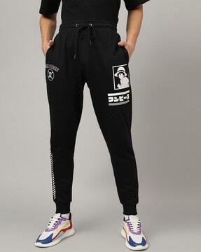 men printed joggers with drawstring waist
