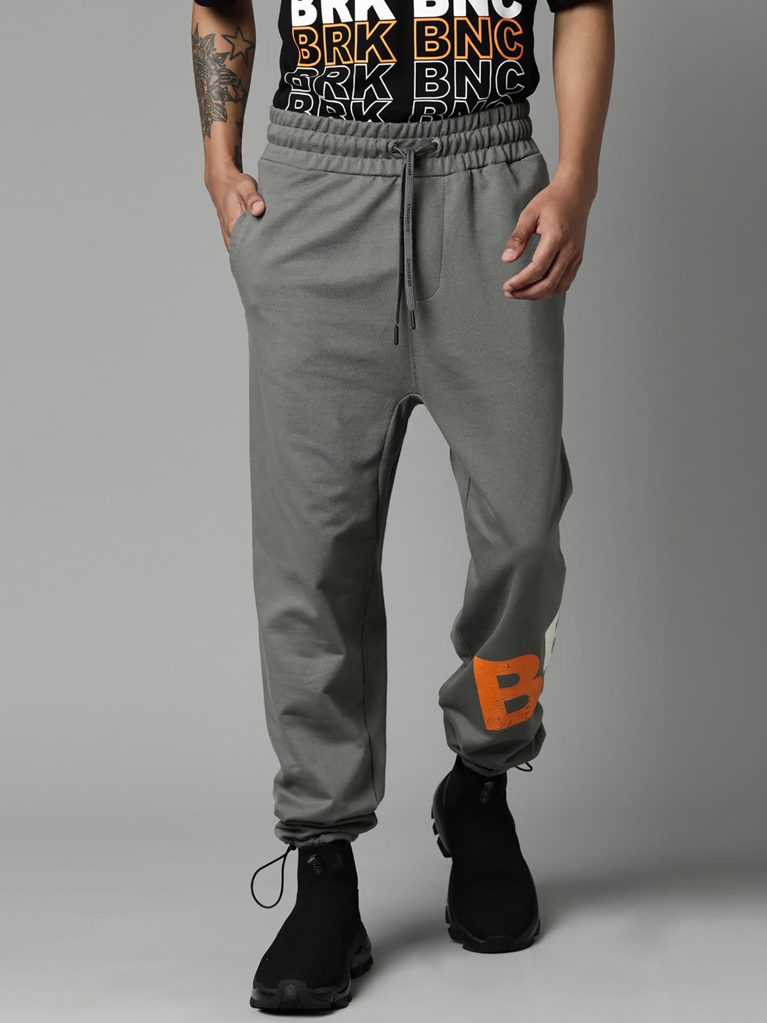 men printed loose fit grey knitted joggers