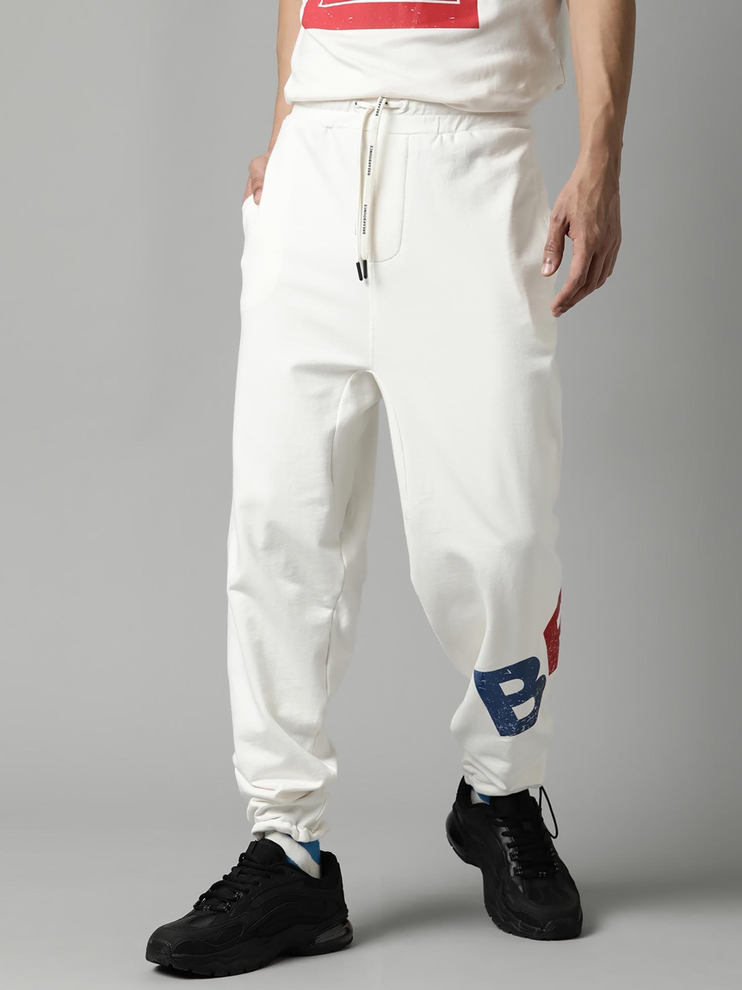 men printed loose fit off white knitted joggers