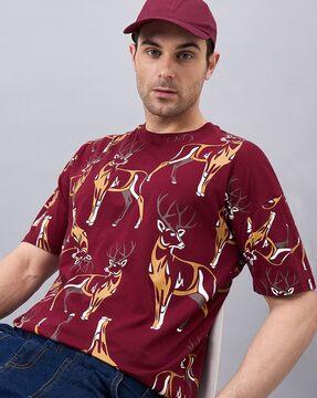 men printed loose fit round-neck t-shirt