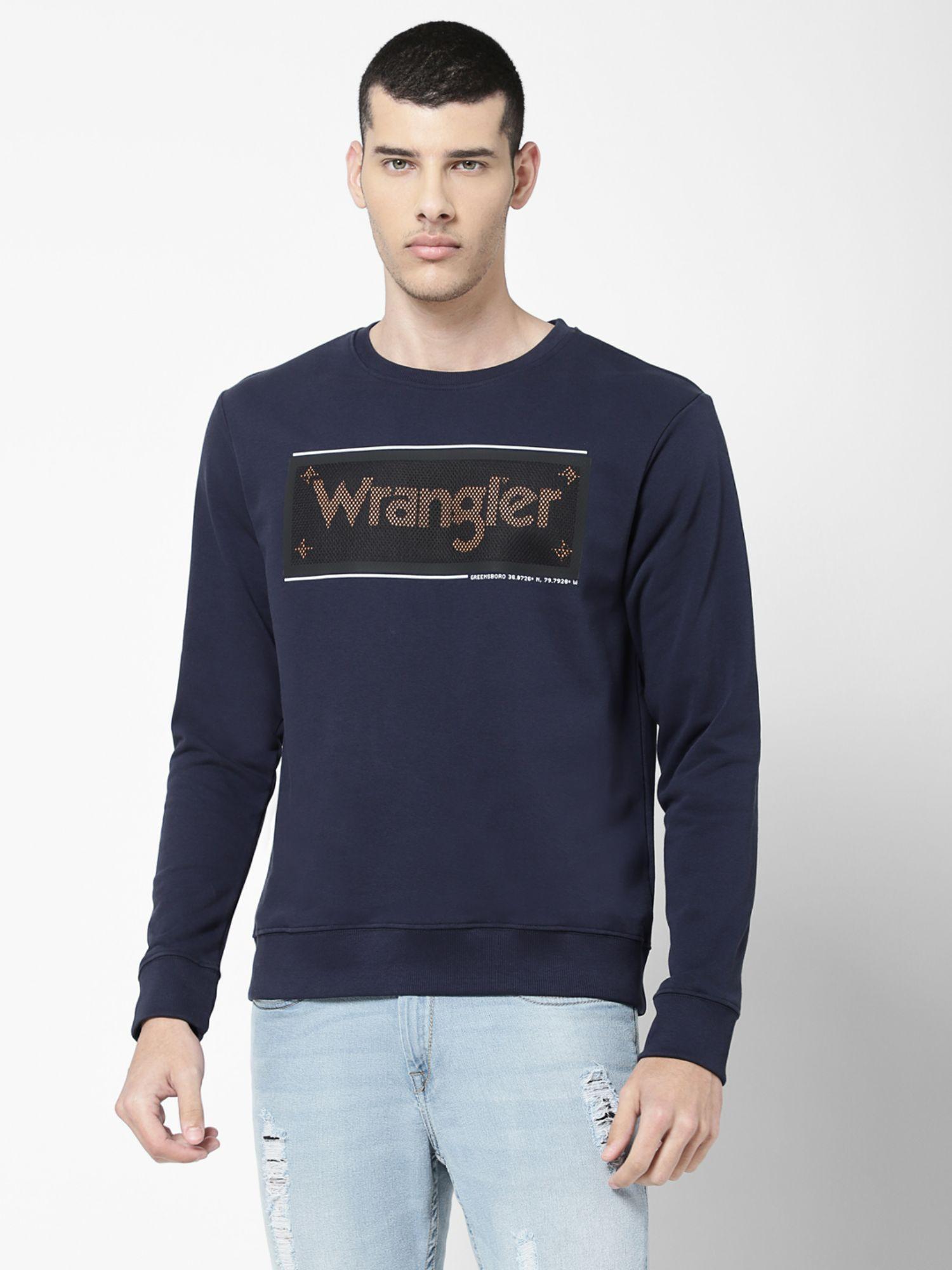 men printed navy sweatshirt (regular)