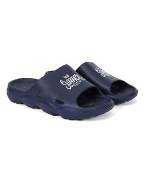 men printed open-toe slip-on sliders