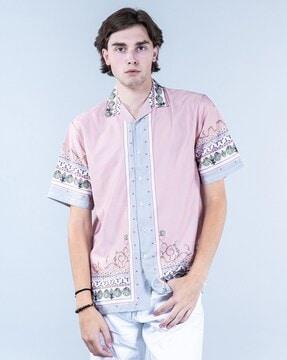 men printed oversized fit shirt with short sleeves