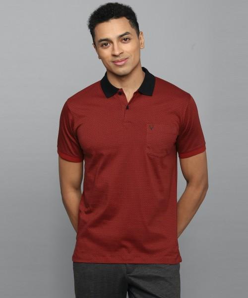 men printed polo neck pure cotton maroon t-shirt