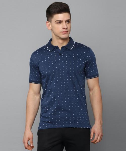 men printed polo neck pure cotton navy blue t-shirt