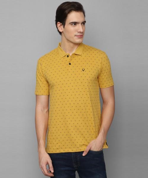 men printed polo neck pure cotton yellow t-shirt