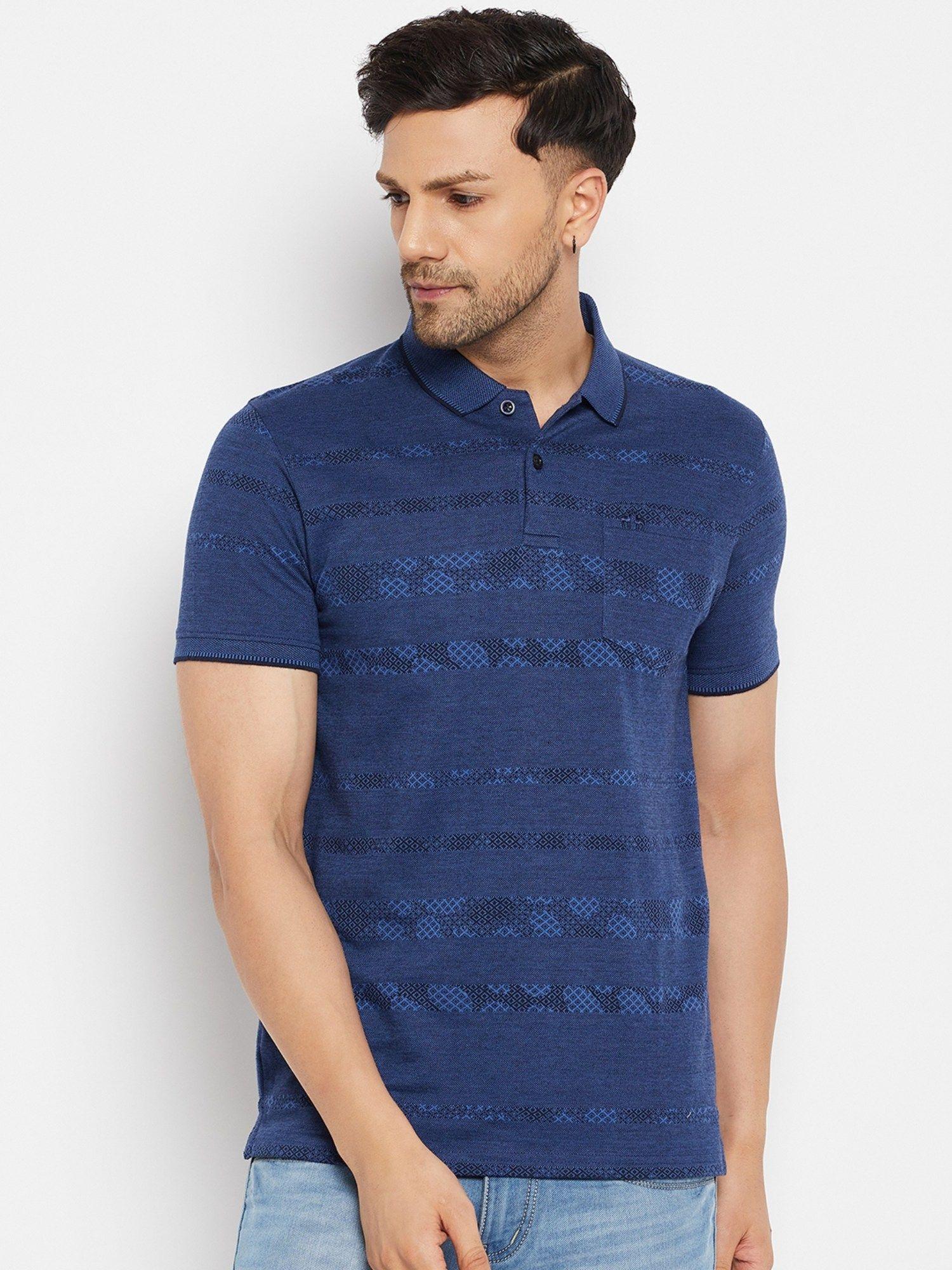 men printed polo neck t-shirt-blue