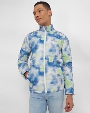 men printed regular fit bomber jacket