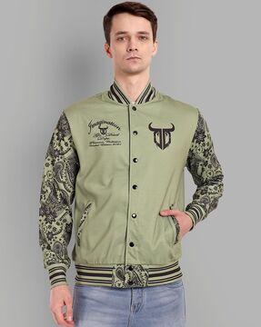men printed regular fit bomber jacket