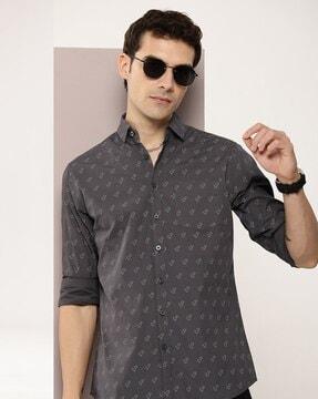 men printed regular fit cotton shirt