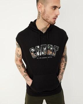 men printed regular fit hooded t-shirt