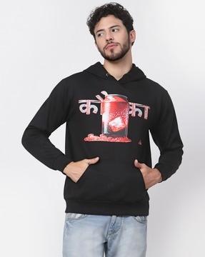 men printed regular fit hoodie with kangaroo pocket