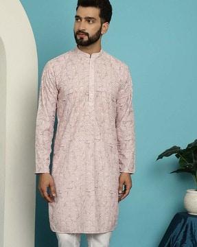 men printed regular fit kurta with full sleeves