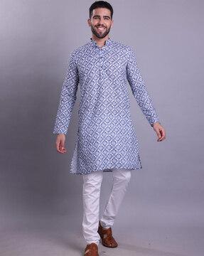 men printed regular fit kurta