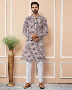 men printed regular fit kurta