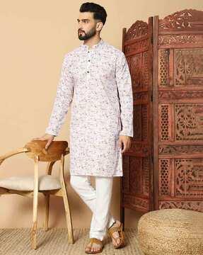 men printed regular fit kurta