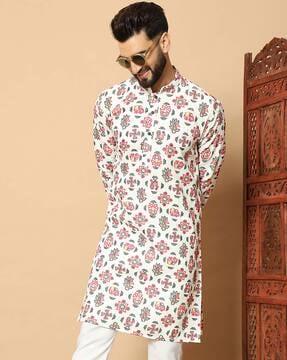 men printed regular fit kurta