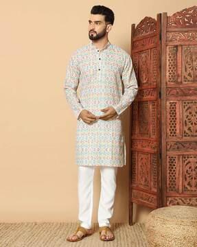 men printed regular fit kurta