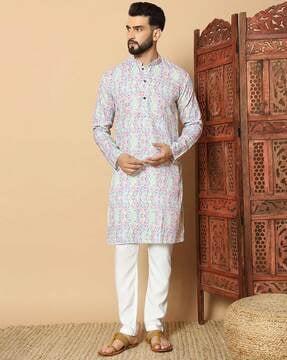 men printed regular fit kurta