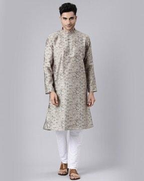 men printed regular fit long kurta