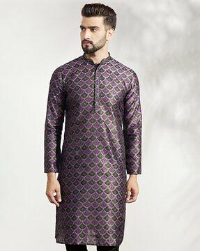 men printed regular fit long kurta