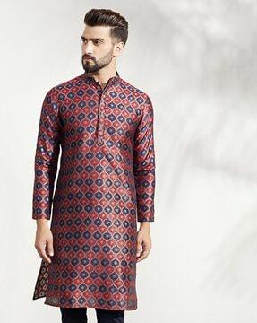 men printed regular fit long kurta