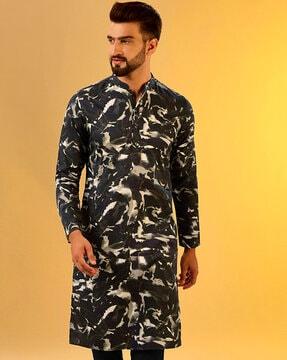 men printed regular fit long kurta