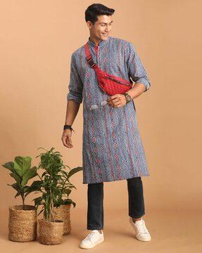 men printed regular fit long kurta