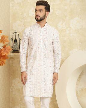 men printed regular fit long kurta