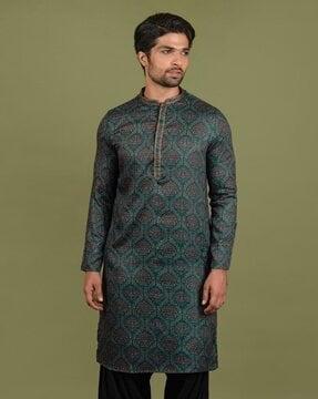 men printed regular fit long kurta