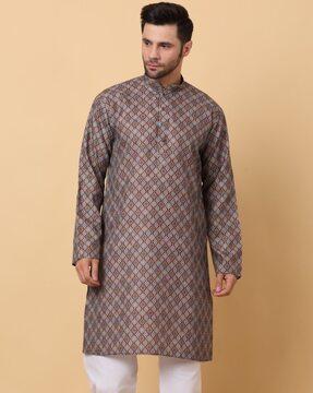 men printed regular fit long kurta