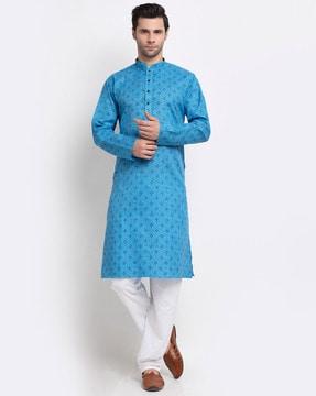 men printed regular fit long kurta