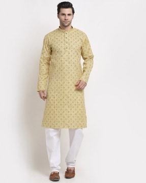 men printed regular fit long kurta