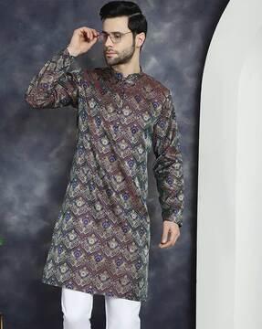 men printed regular fit long kurta