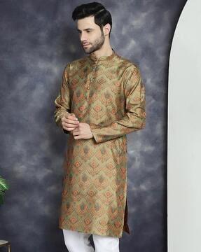 men printed regular fit long kurta