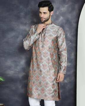 men printed regular fit long kurta