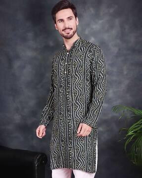 men printed regular fit long kurta