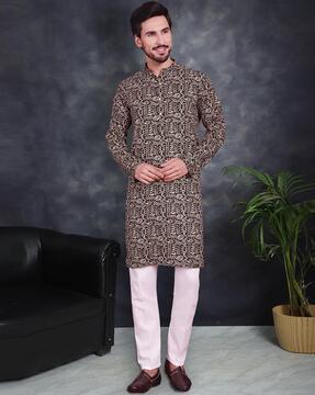 men printed regular fit long kurta