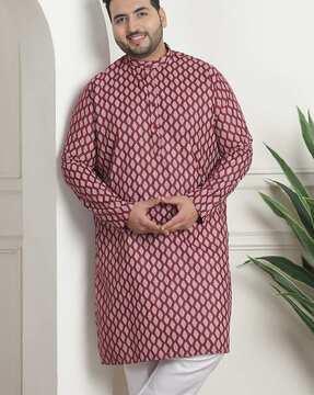 men printed regular fit long kurta