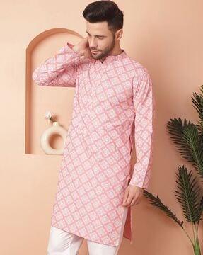 men printed regular fit long kurta