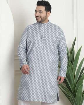 men printed regular fit long kurta