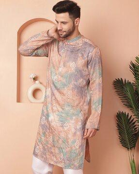 men printed regular fit long kurta