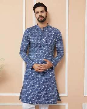 men printed regular fit long kurta