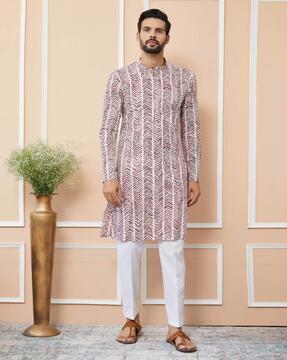 men printed regular fit long kurta