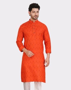 men printed regular fit long kurta