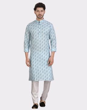 men printed regular fit long kurta