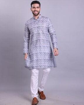 men printed regular fit long kurta