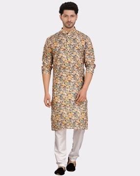 men printed regular fit long kurta