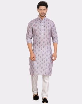 men printed regular fit long kurta